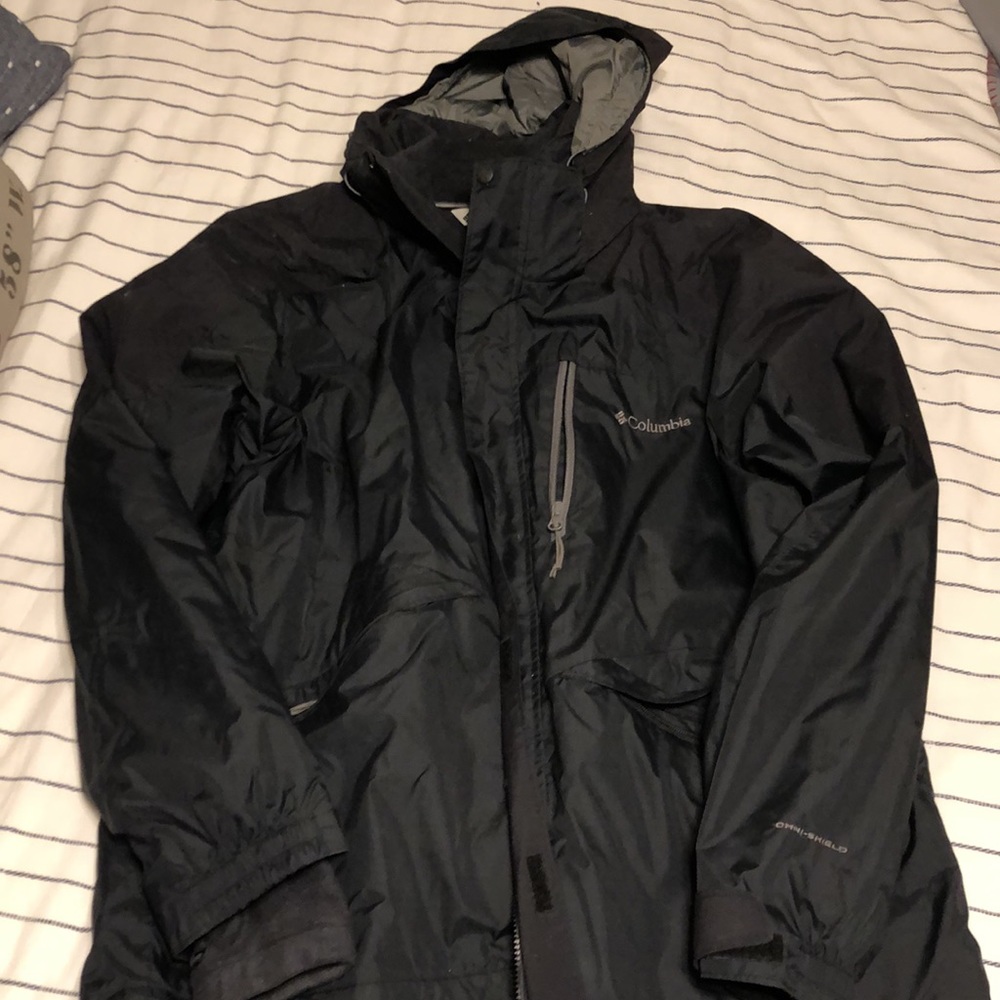 XL black Columbia 3 in 1 interchange jacket. Rain, wind, snow.